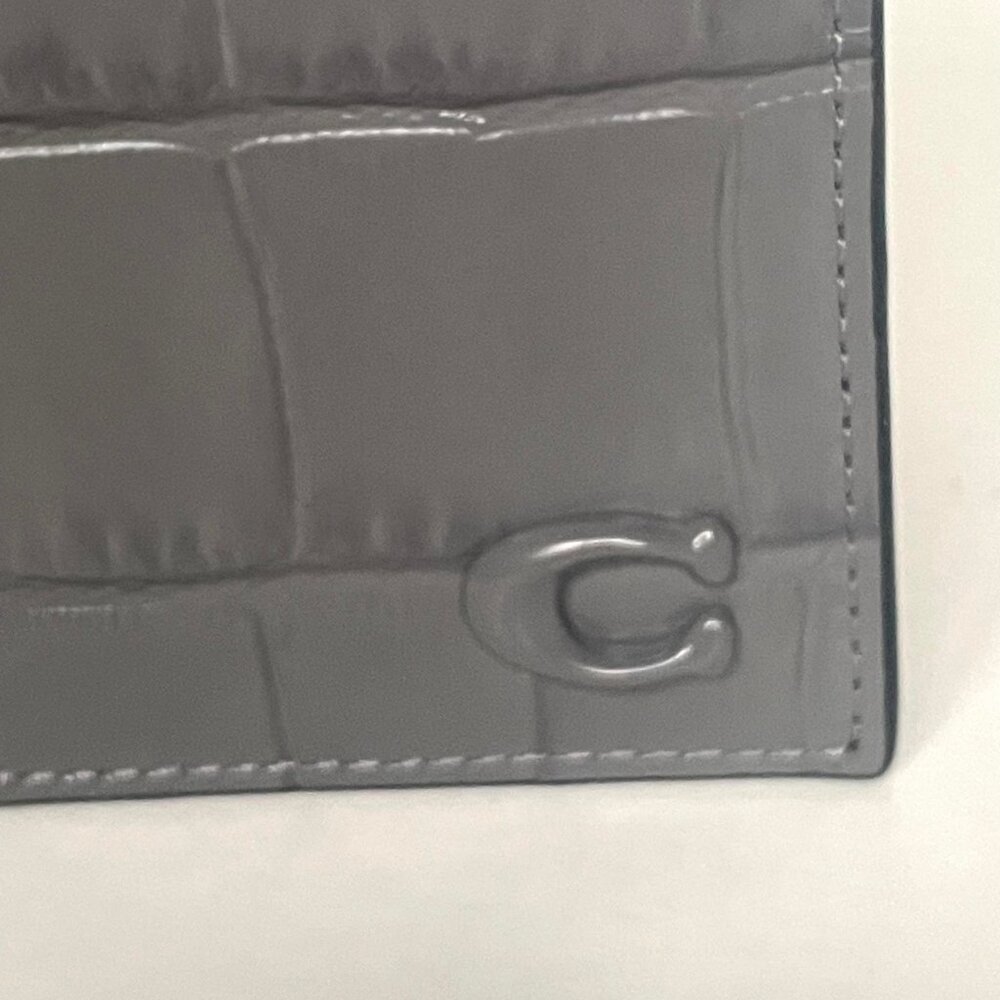 Coach Slim Passport Card Case Charcoal Croc Leather CW445 - Picture 5 of 6